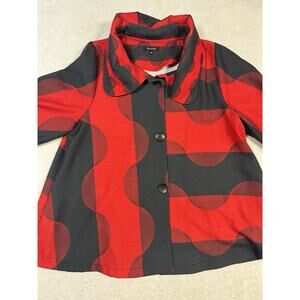 Damee Statement Jacket Red Black Art Print Swing Coat Women’s SZ 1X